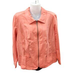 Christopher & Banks L Coral Pink Zip Front Jacket Cotton Womens Outerwear
